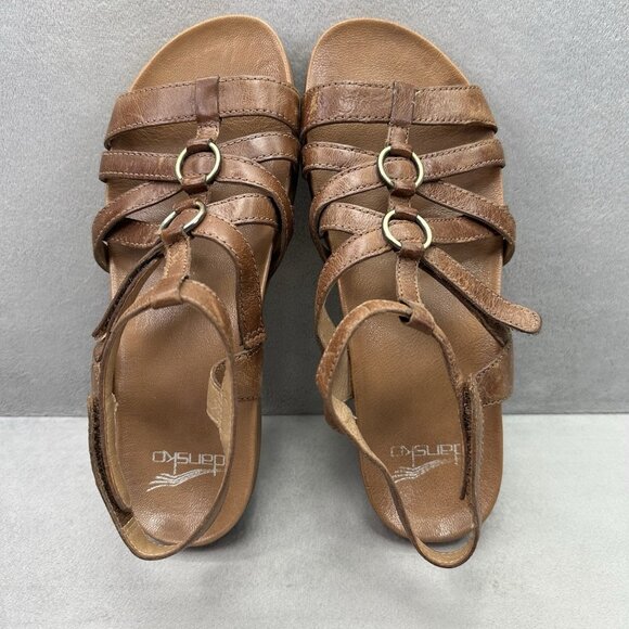 Womens 6.5-7 / EU 37 Dansko Jolene Gladiator Sandals Tan Glazed Leather Strappy - Picture 6 of 8